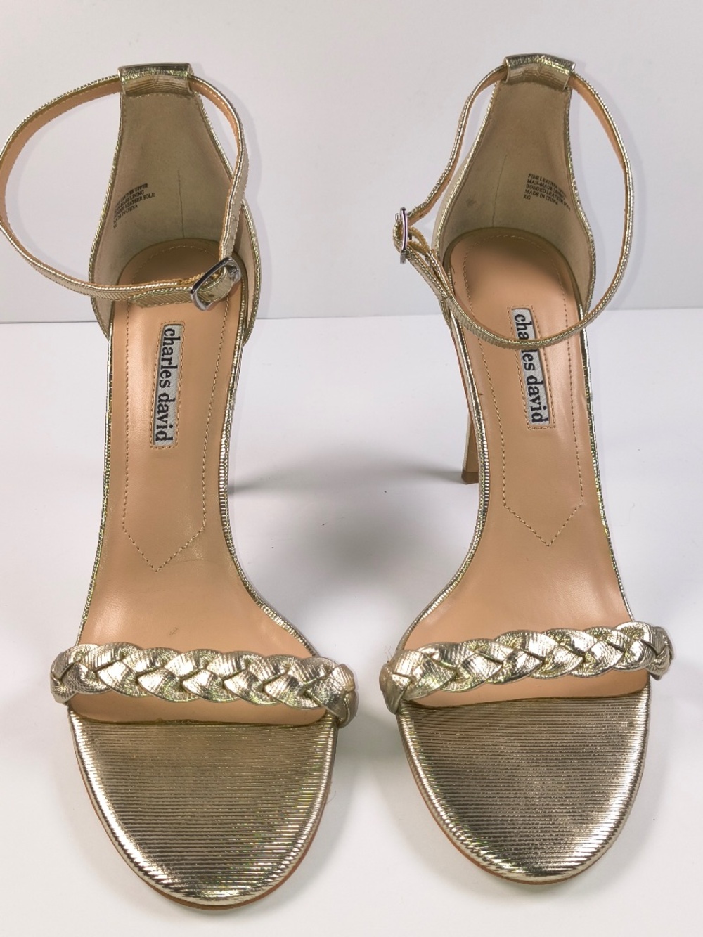Charles David Gold Braided Strap Ankle Strap Heels Sandals